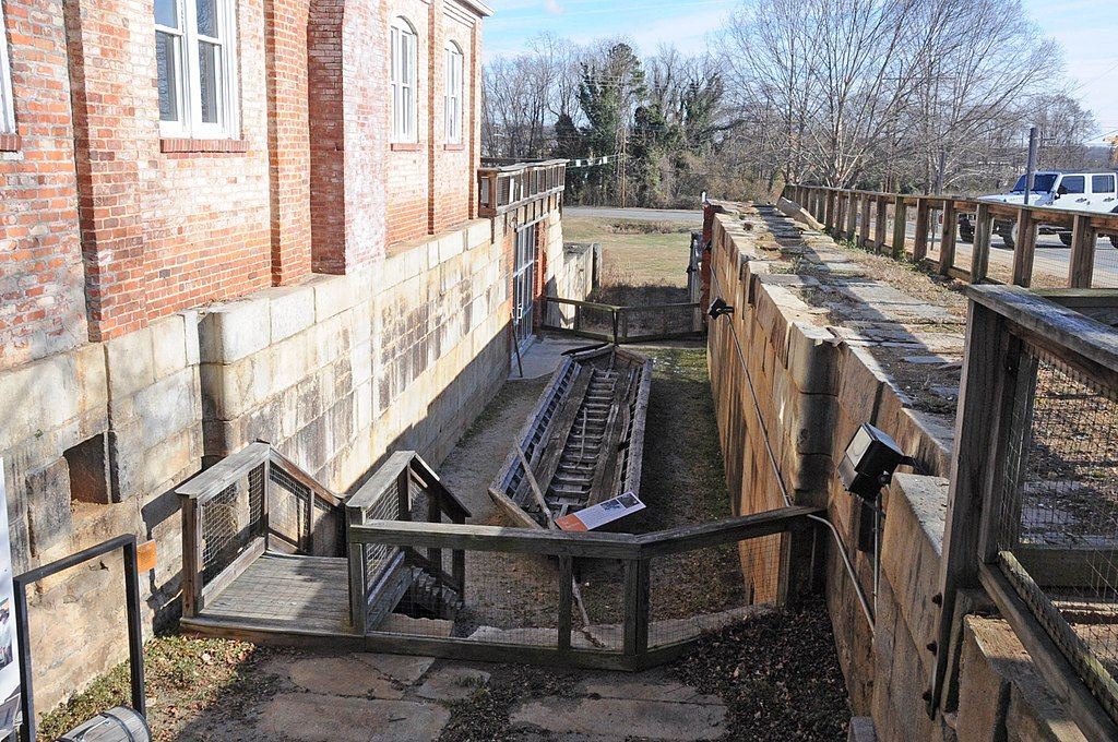 Closer look of the historic Roanoke Canal in Roanoke Canal Museum and Trail, North Carolina