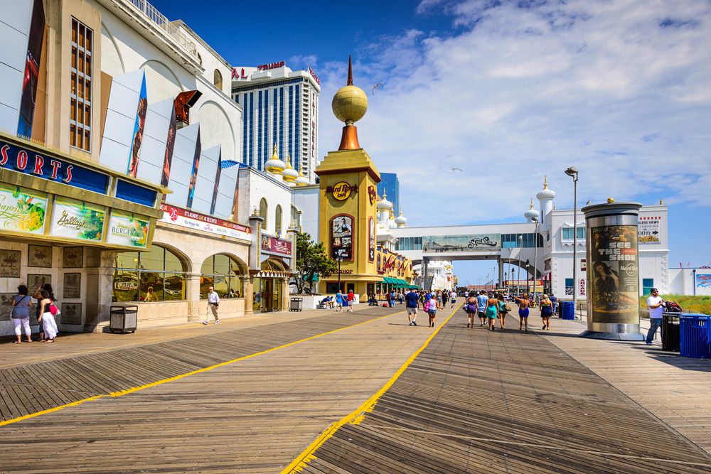 People walking along Atlantic City Boardwalk