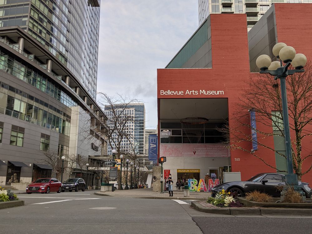 Exterior of Bellevue Arts Museum from across the street