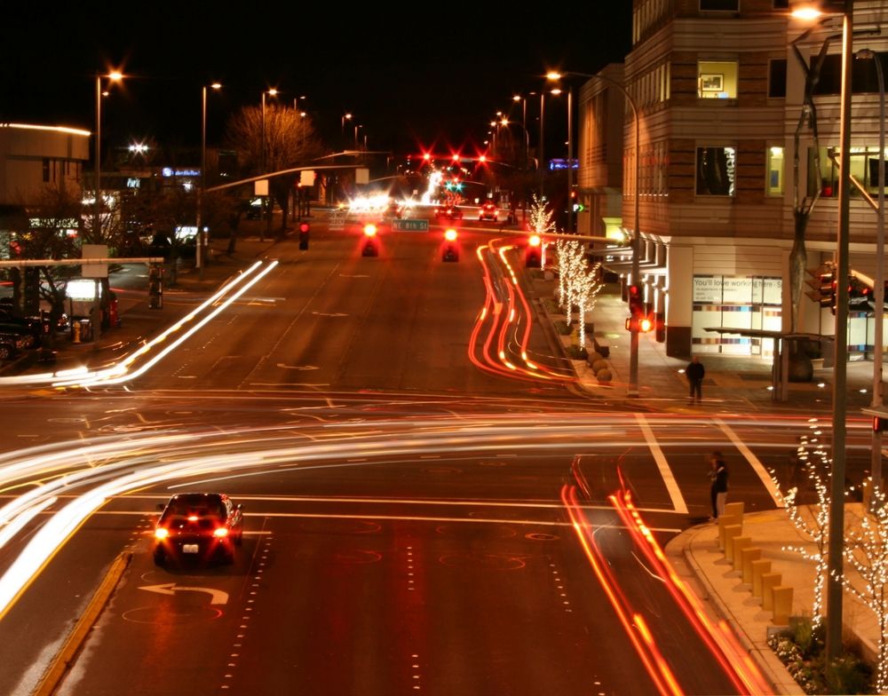 Bellevue street scene at night