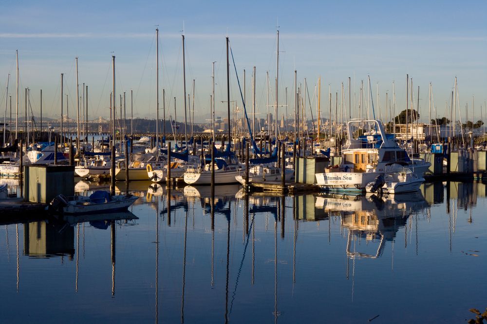 Boats docked at Berkeley Marina
