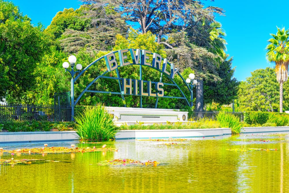 Beverly Hills Sign & Lily Pond