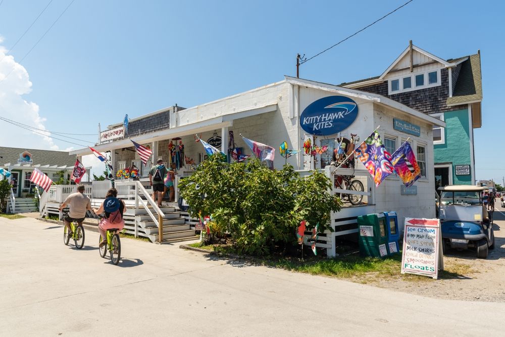 Tourists biking around the Ocracoke Island