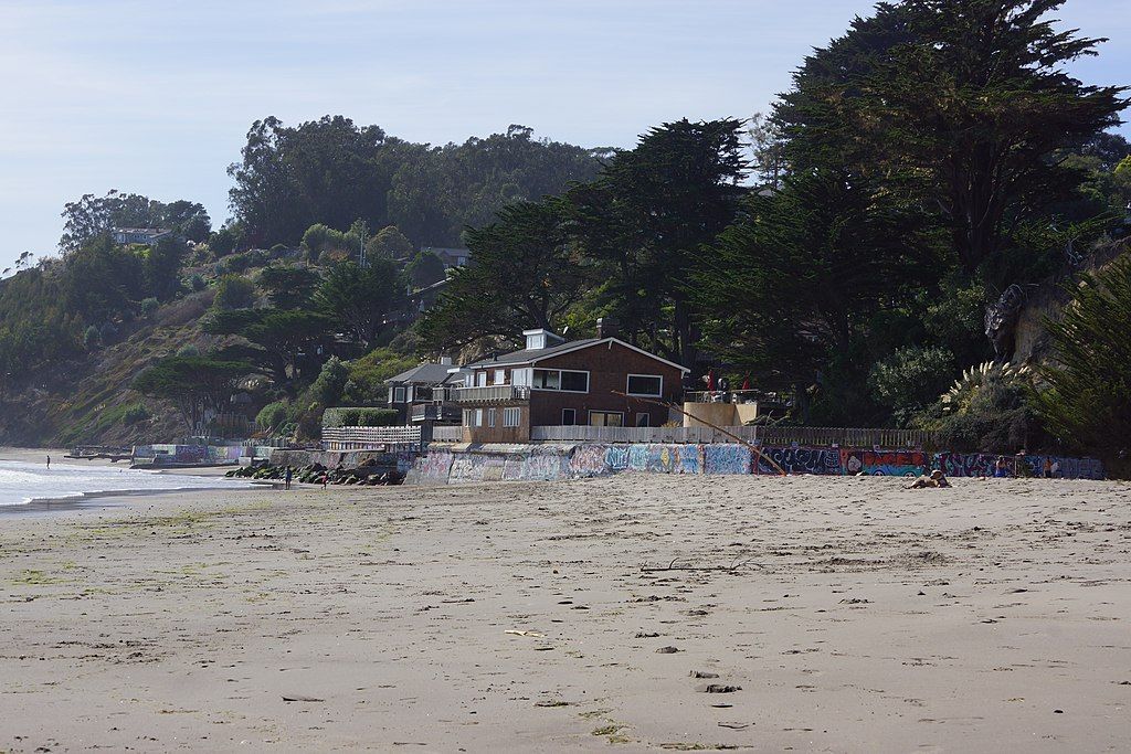 Kayaks on Bolinas Beach shore