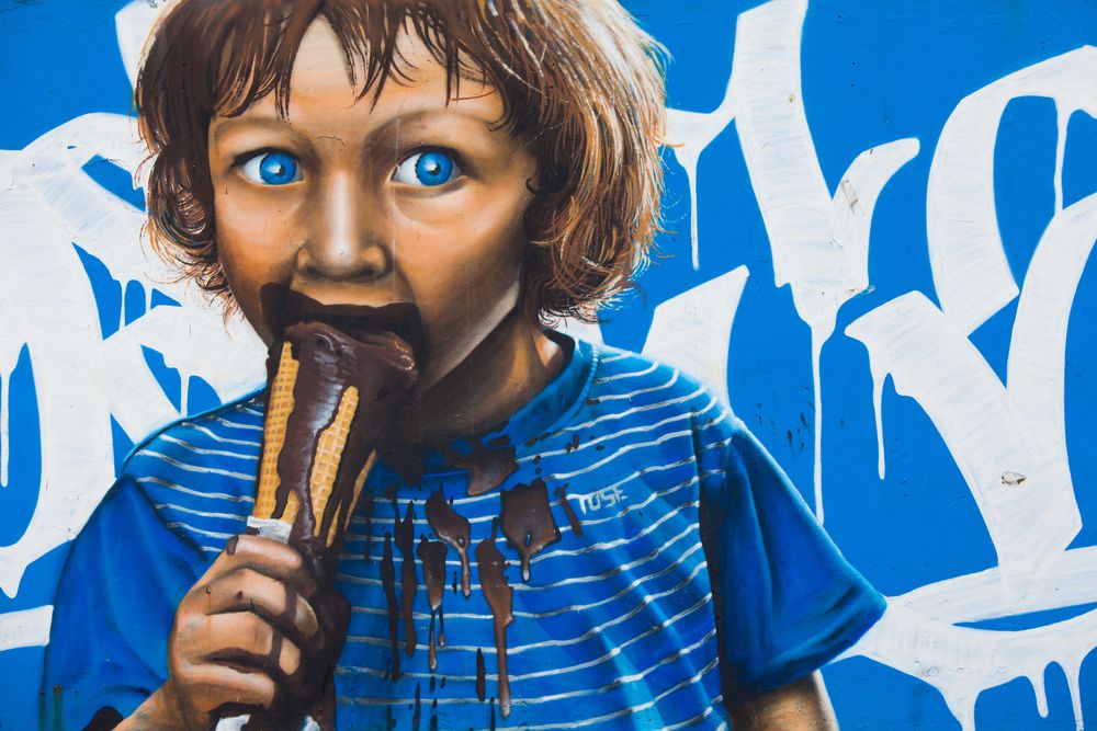 Kid eating ice cream art at Bondi’s Street Art