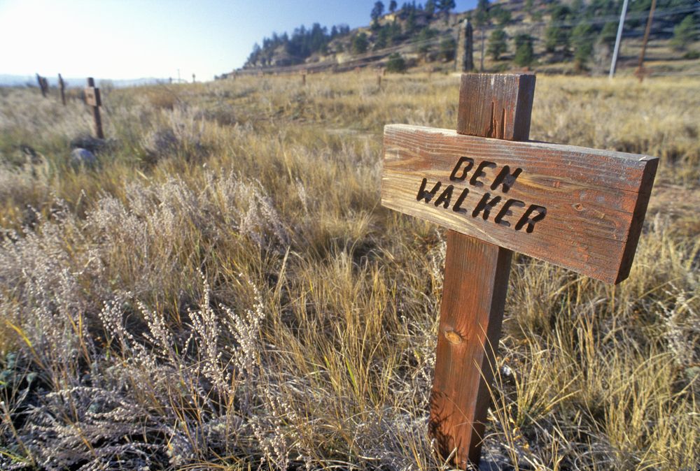 Closeup of the cross at Boot Hill Cemetery