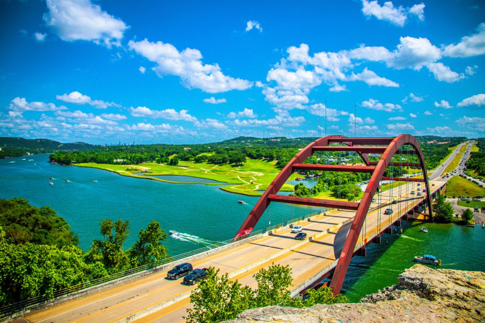 View of Pennybacker Bridge in Colorado River