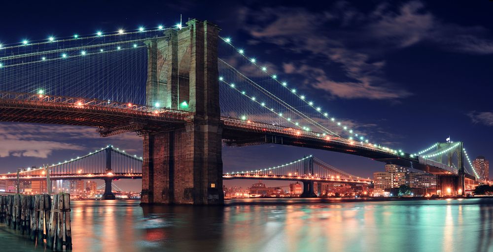 Brooklyn Bridge lit up at night