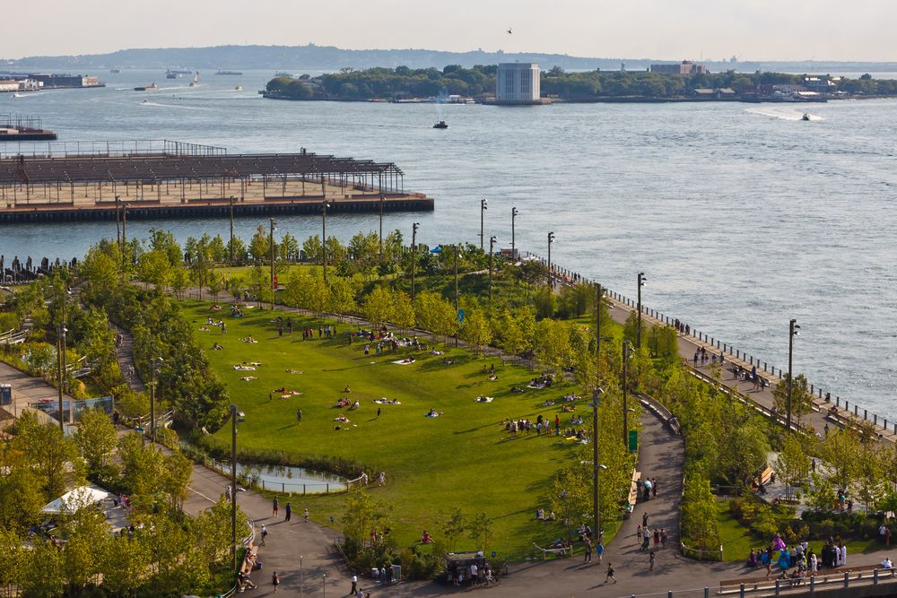 Aerial view of the Brooklyn Bridge Park