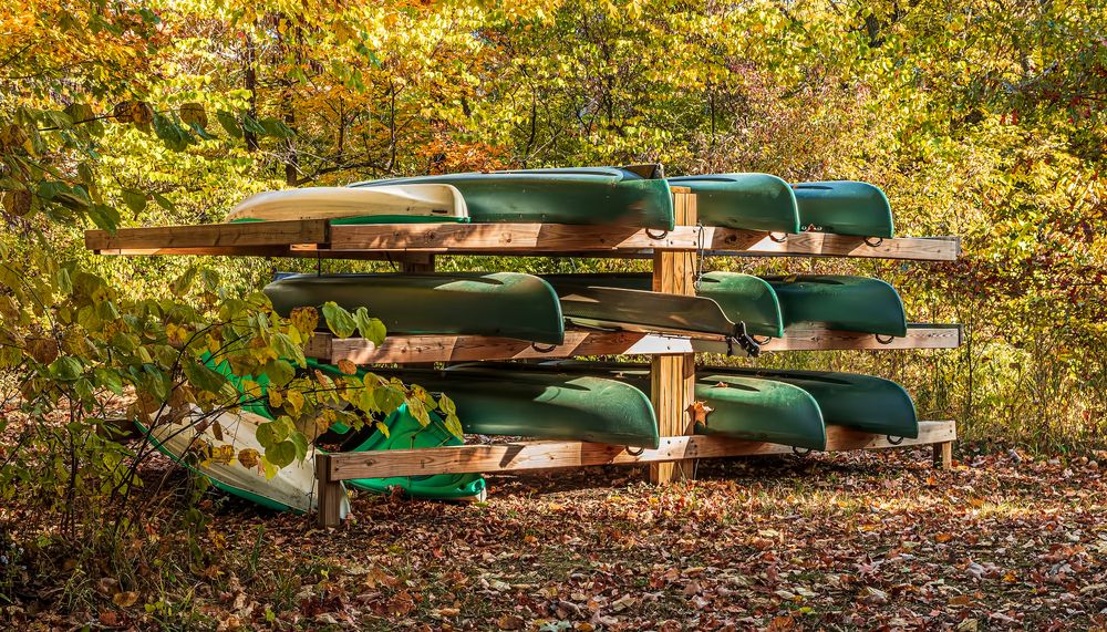 Stack of boats at Eagle Creek Park