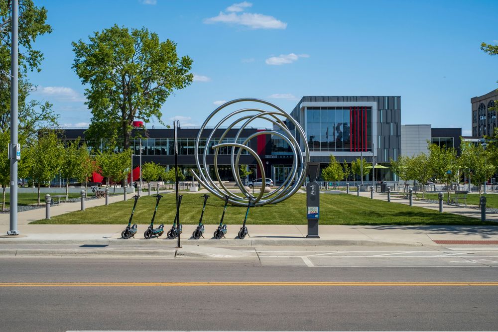 Art piece on the entrance of Cedar Rapids Public Library