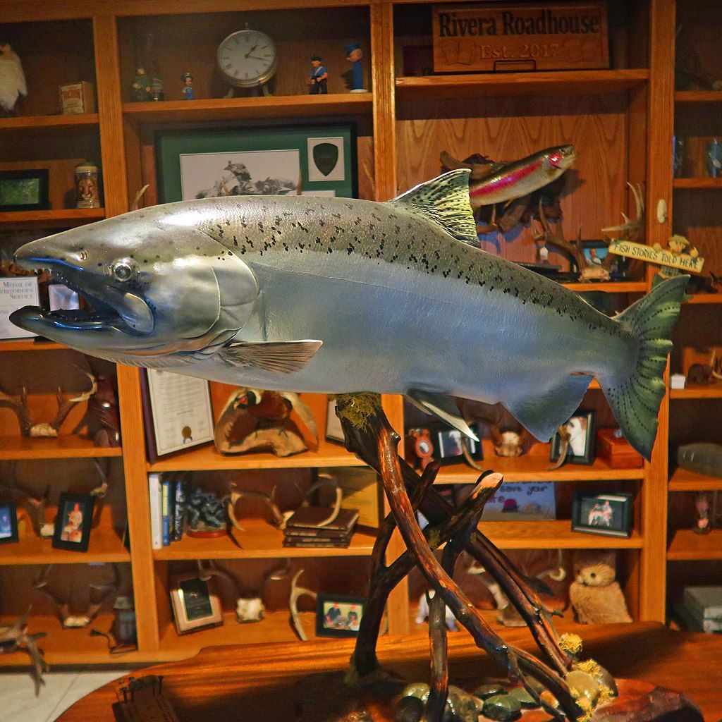 Display of a carved fish at Chitactac-Adams Heritage County Park