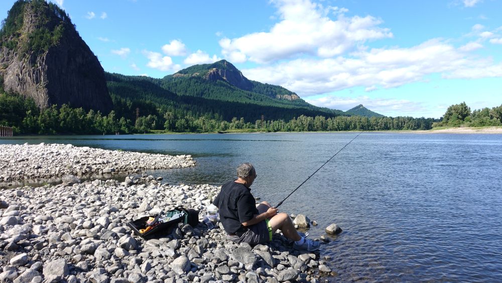 An old man fishing at Columbia River