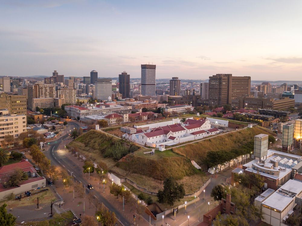 Bird's eye view of the Constitution Hill with roads and cityscapes