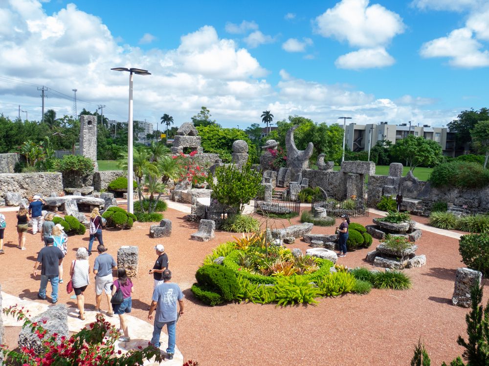 Visitors touring the Coral Castle Museum