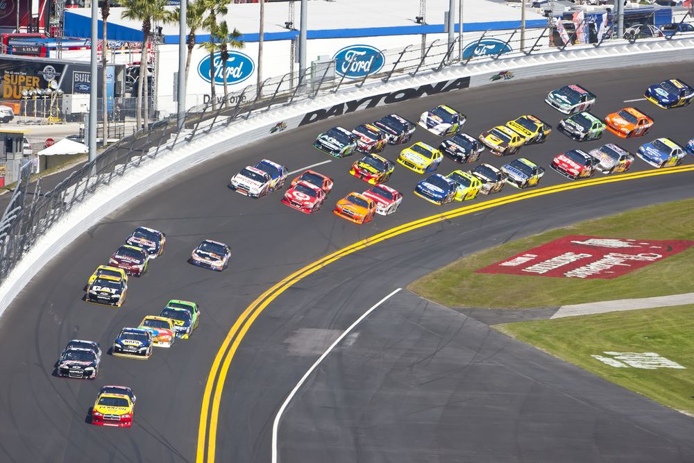 Cars racing at Daytona International Speedway