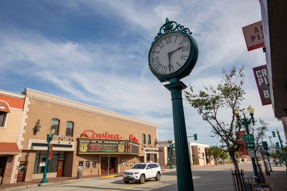 A clock along Downtown Covina