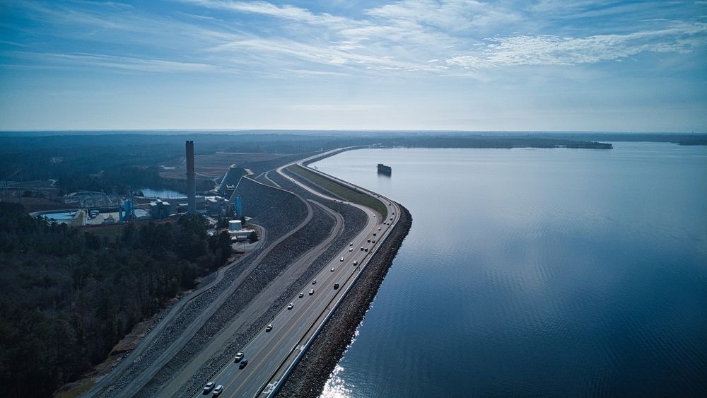 Bird's eye view of Dreher Shoals Dam