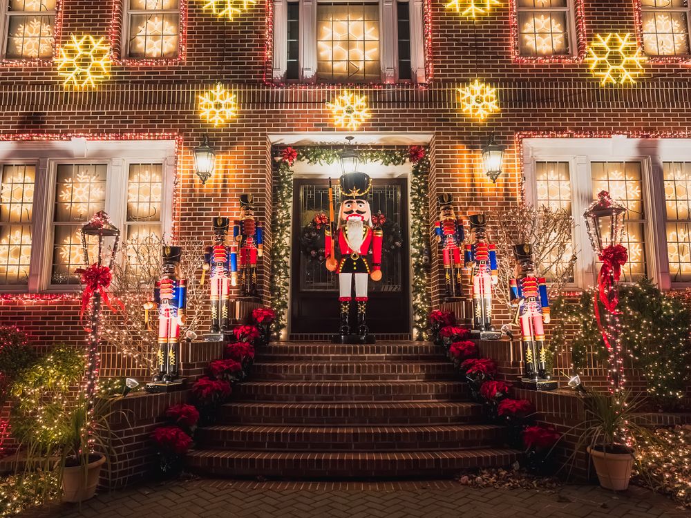 Chirstmas decoration at the entrance of a house at Dyker Heights