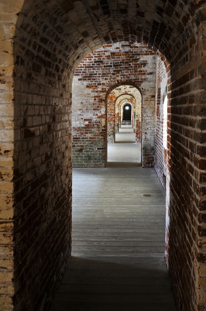 Arched brick tunnel way at Fort Macon State Park