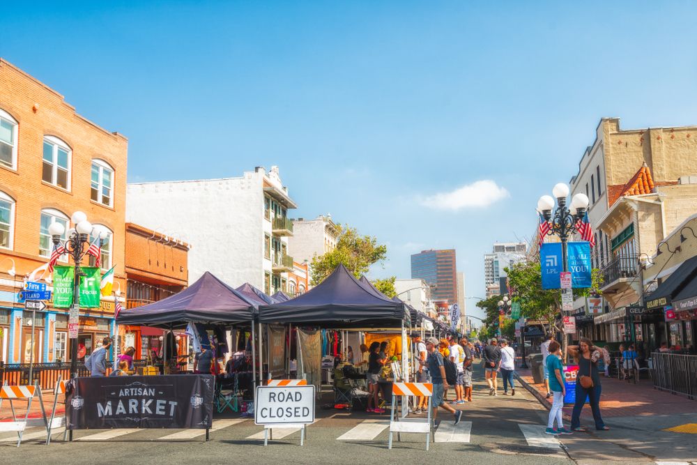 Tents selling goods at Gaslamp Artisan Market