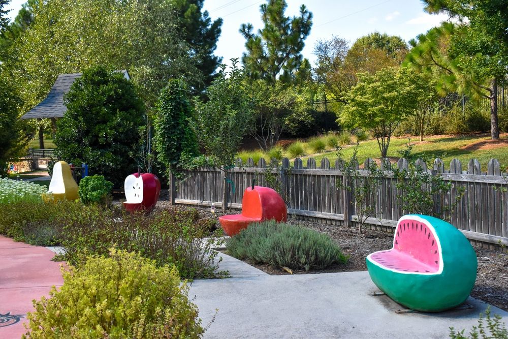 Fruit shaped benches at Gateway Gardens