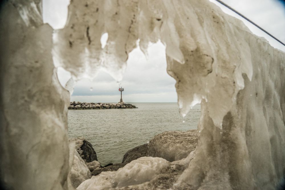 Looking through ice that formed in Geneva State Park