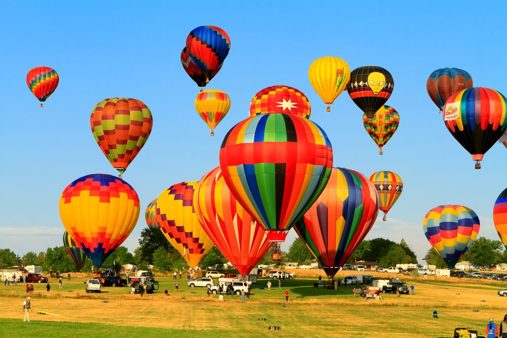 Visitors gaping at the hot air balloons at Great Reno Balloon Race