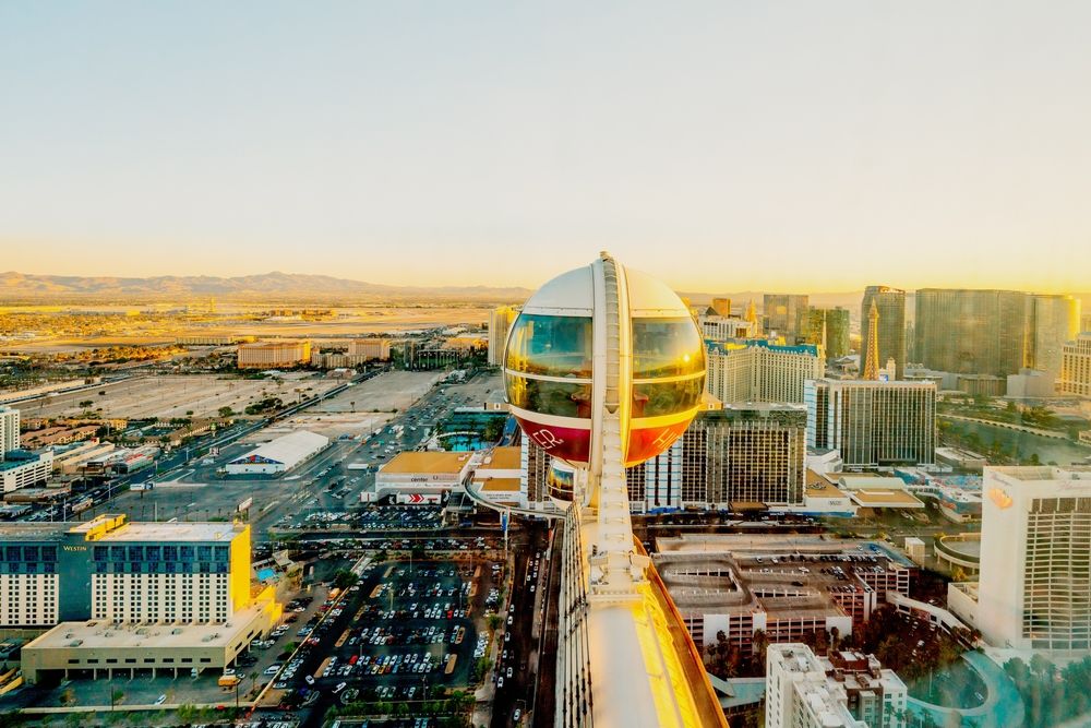 Top view from the High Roller Observation Wheel during sunset
