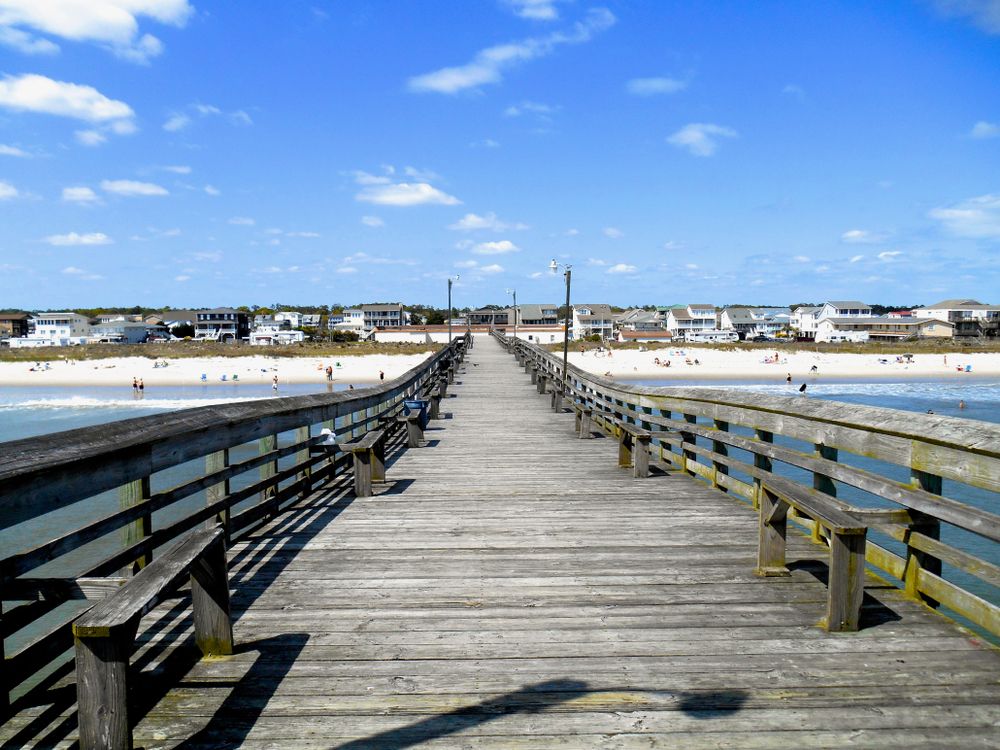 Wooden bridge at Holden Beach Pier.