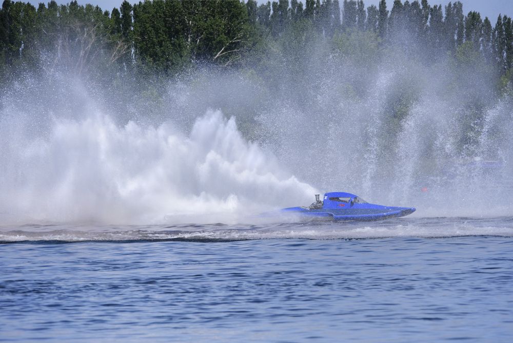 Water being splashed from a boat during the Boat race at Howard Amon Park