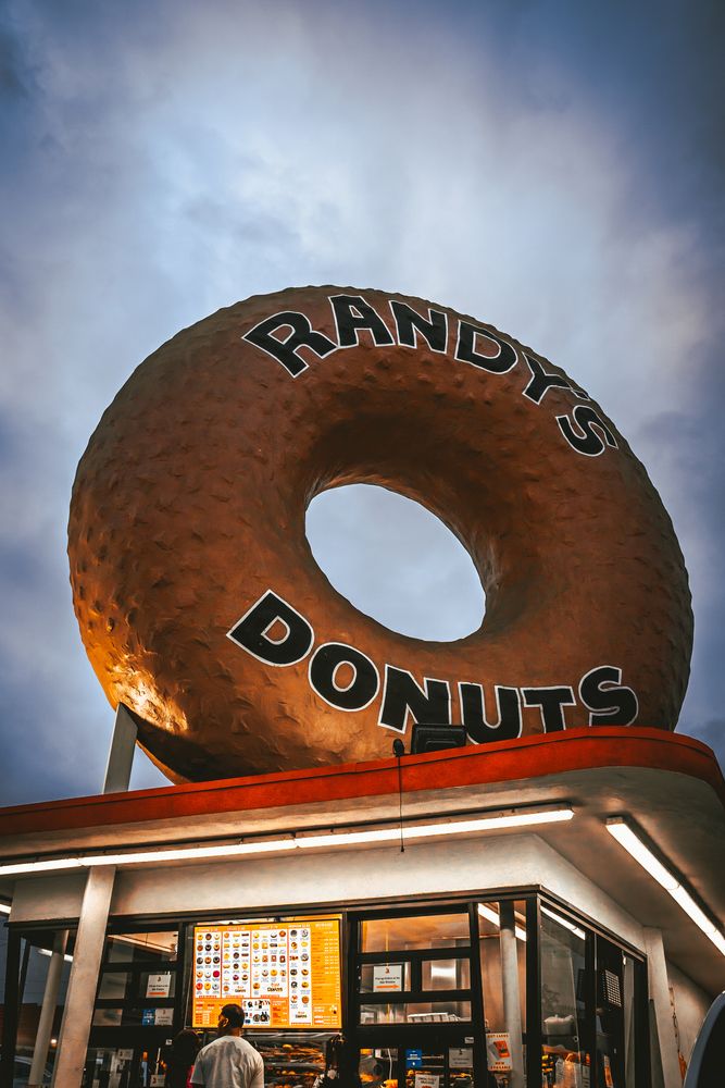 The huge donut-shaped sculpture on top of Randy’s Donuts