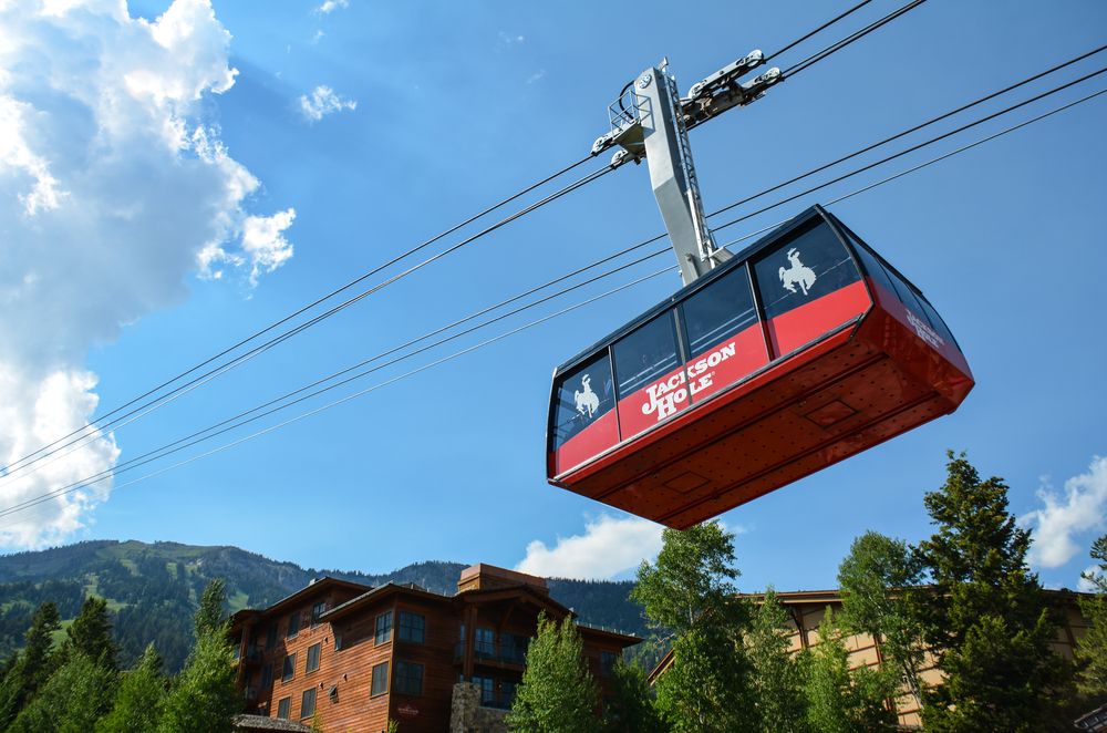 Tourists enjoying their ride on the Jackson Hole Aerial Tram