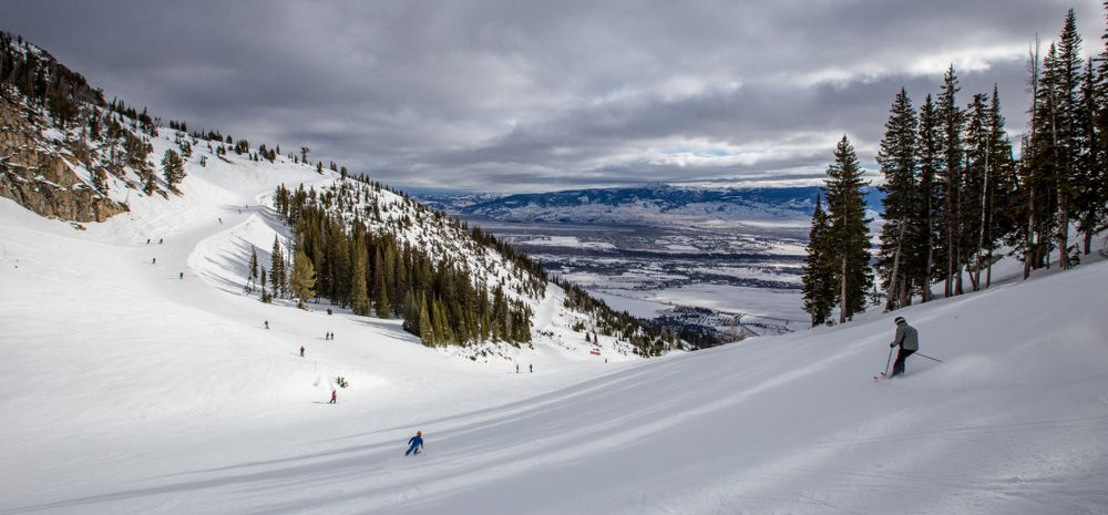 Tourist enjoying their skiing experience in the bitting cold weather at Jackson Hole Mountain Resort