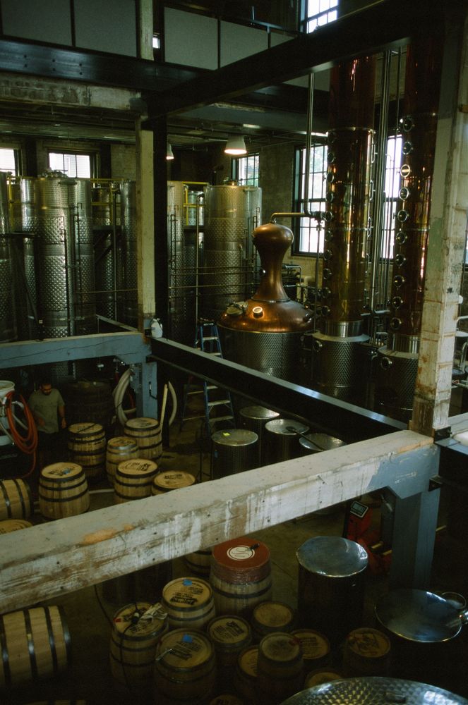 Barrels and other machineries at Journeyman Distillery