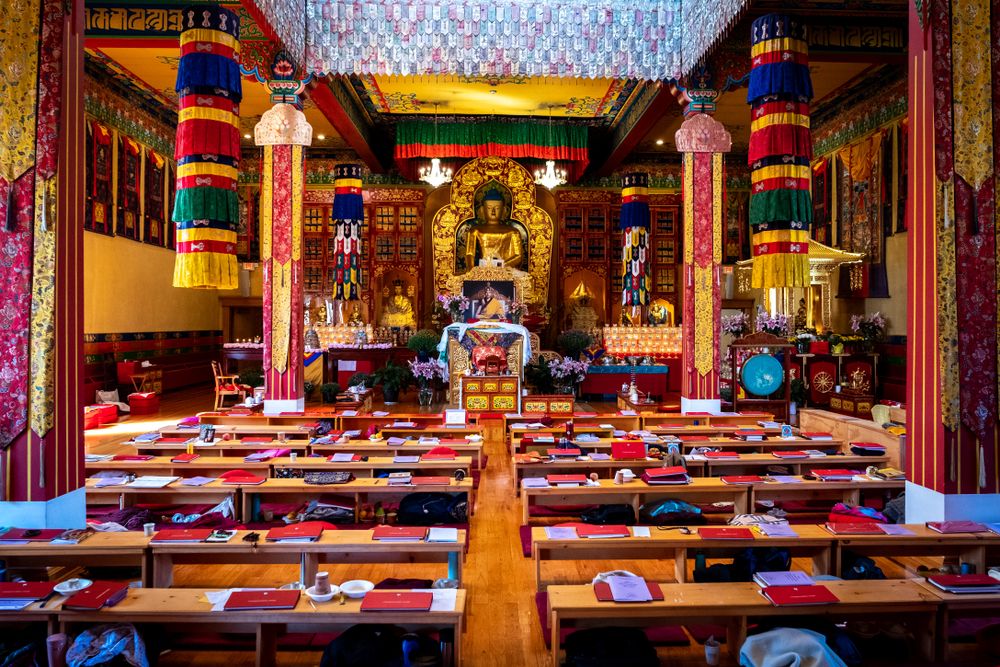 Colorful interior of Karma Triyana Dharmachakra