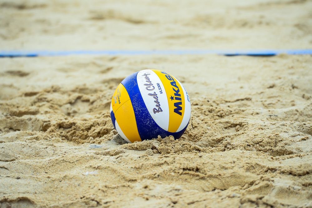 A volleyball ball on Karon beach sand