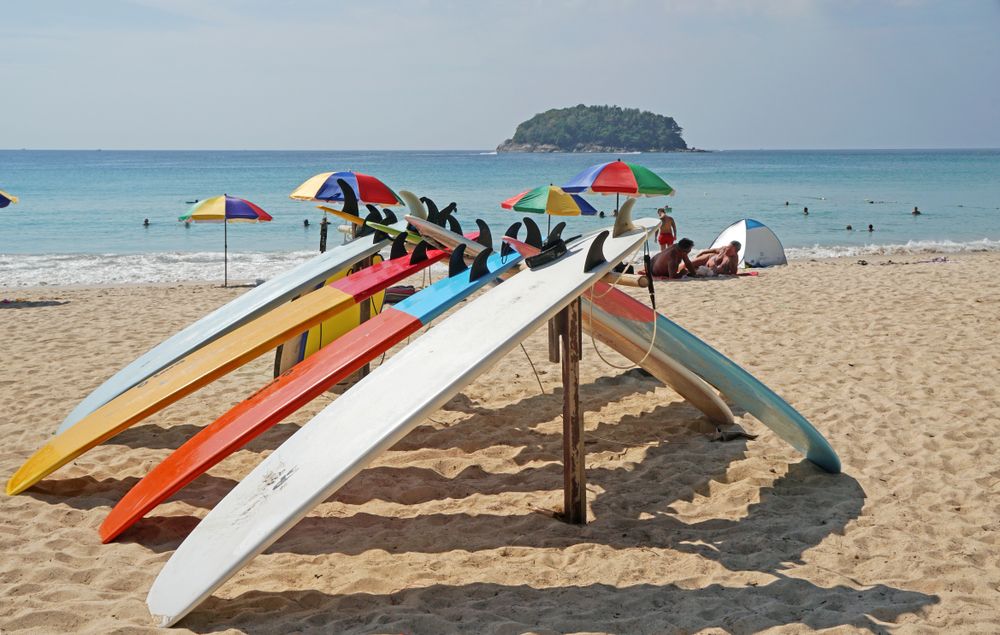 Ready to use Surfboards on Karon beach shore