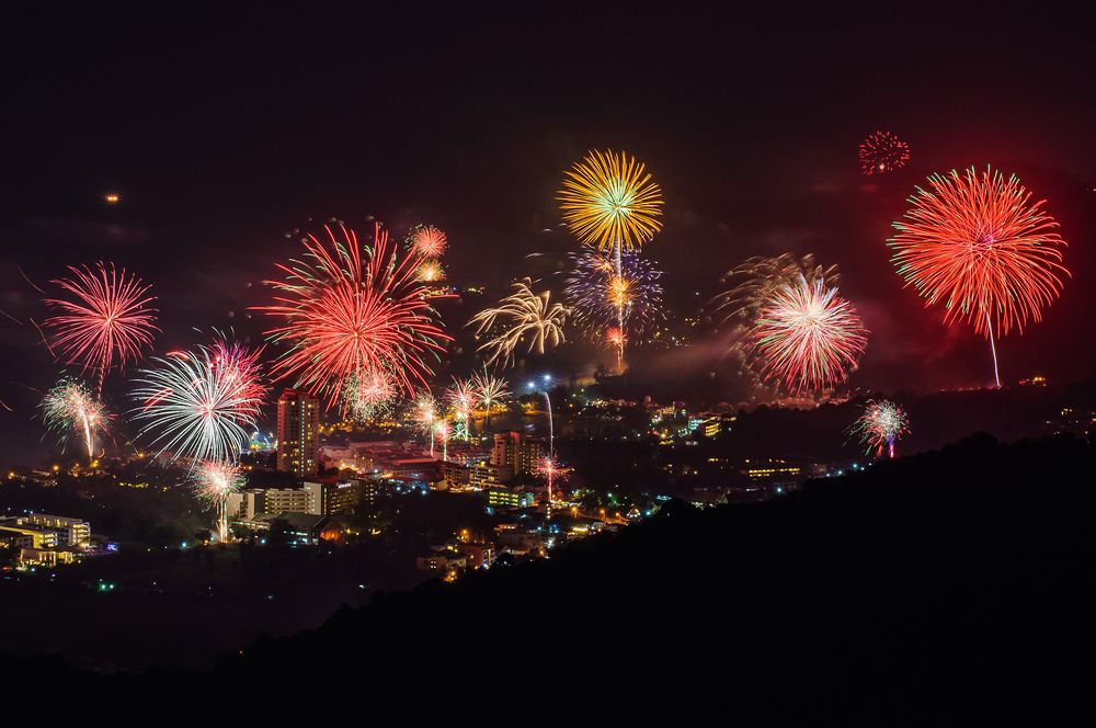 Colorful fireworks view from Big Buddha