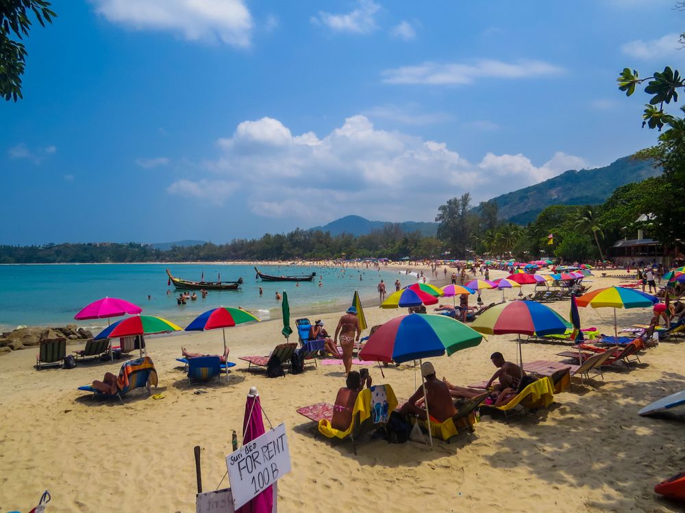 People enjoying the Karon Beach sun