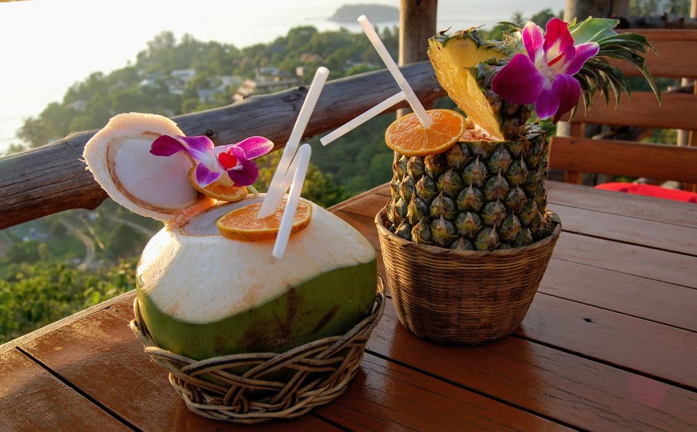 Coconut and pineapple drinks at Karon Beach
