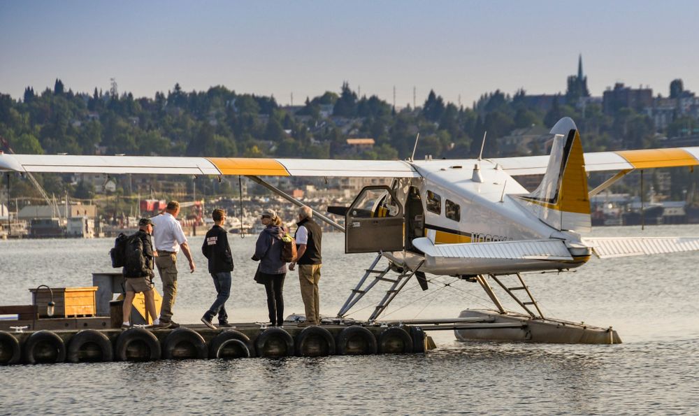 Visitors boarding the Kenmore Air
