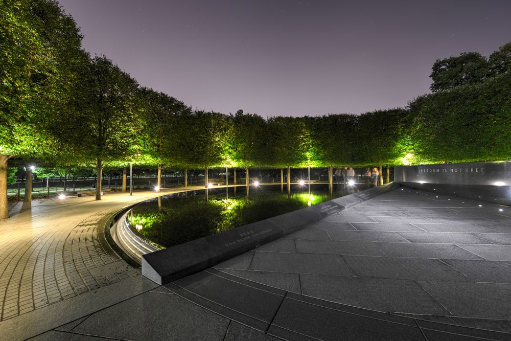 Night view of Korean War Veterans Memorial