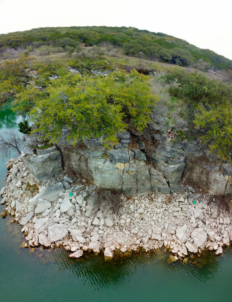 Aerial view of Pace Bend Park's cliff
