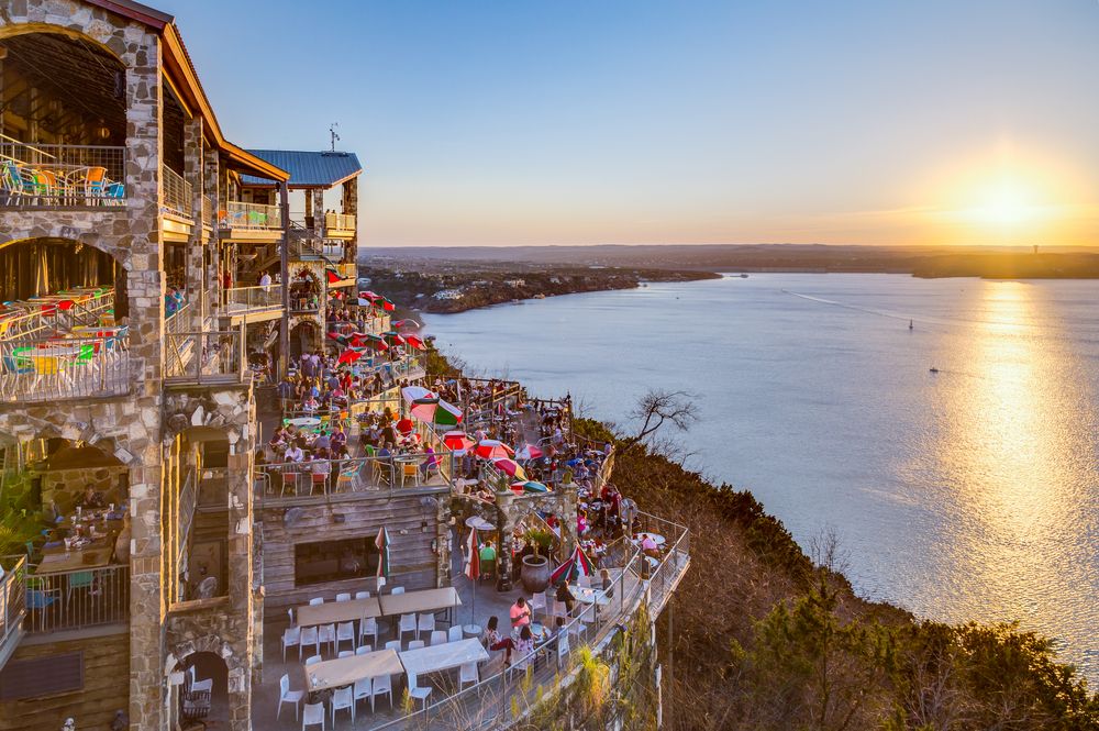 The Oasis restaurant with a view of the sunset