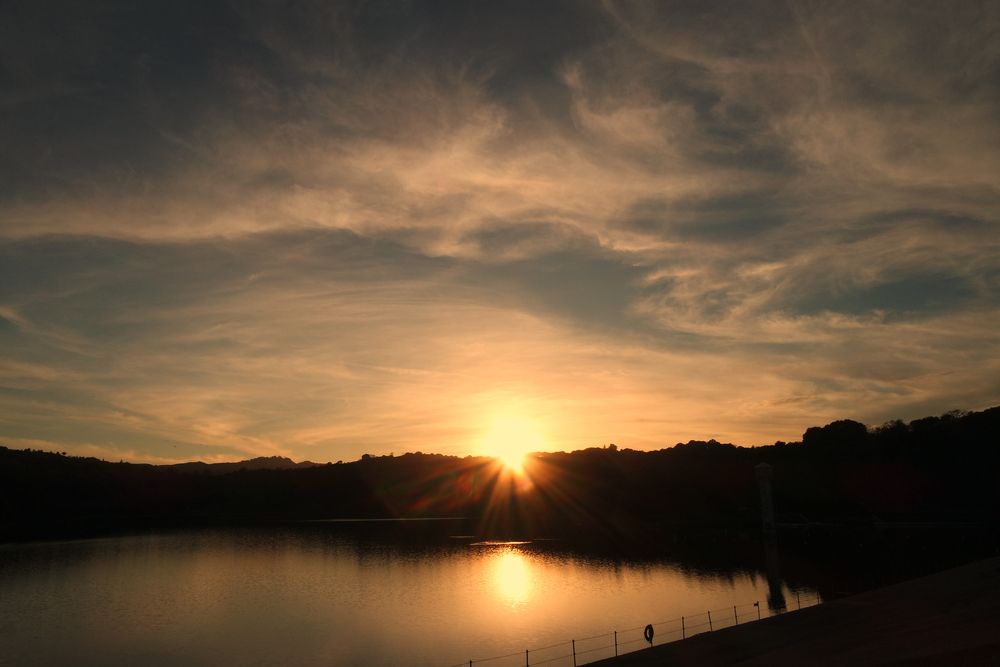 Scenic sunset reflecting on Lafayette Reservoir