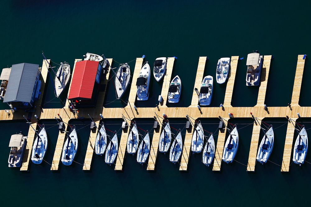Boats docked at Lake Lanier's marina