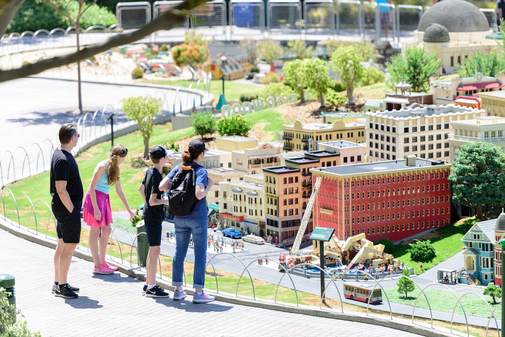 Visitors enjoying the view of lego scultures at Legoland California