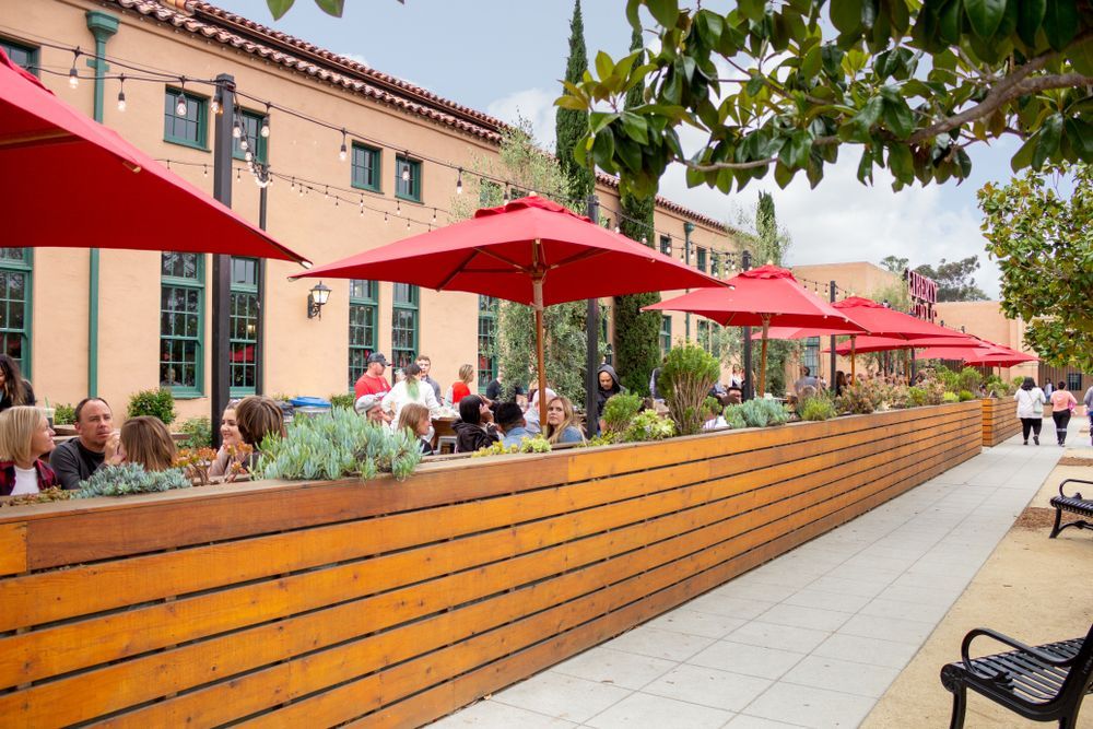 People enjoying the outdoor dining at Liberty Public Market