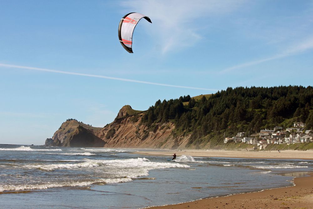 Kite surfing on a beach in Lincoln